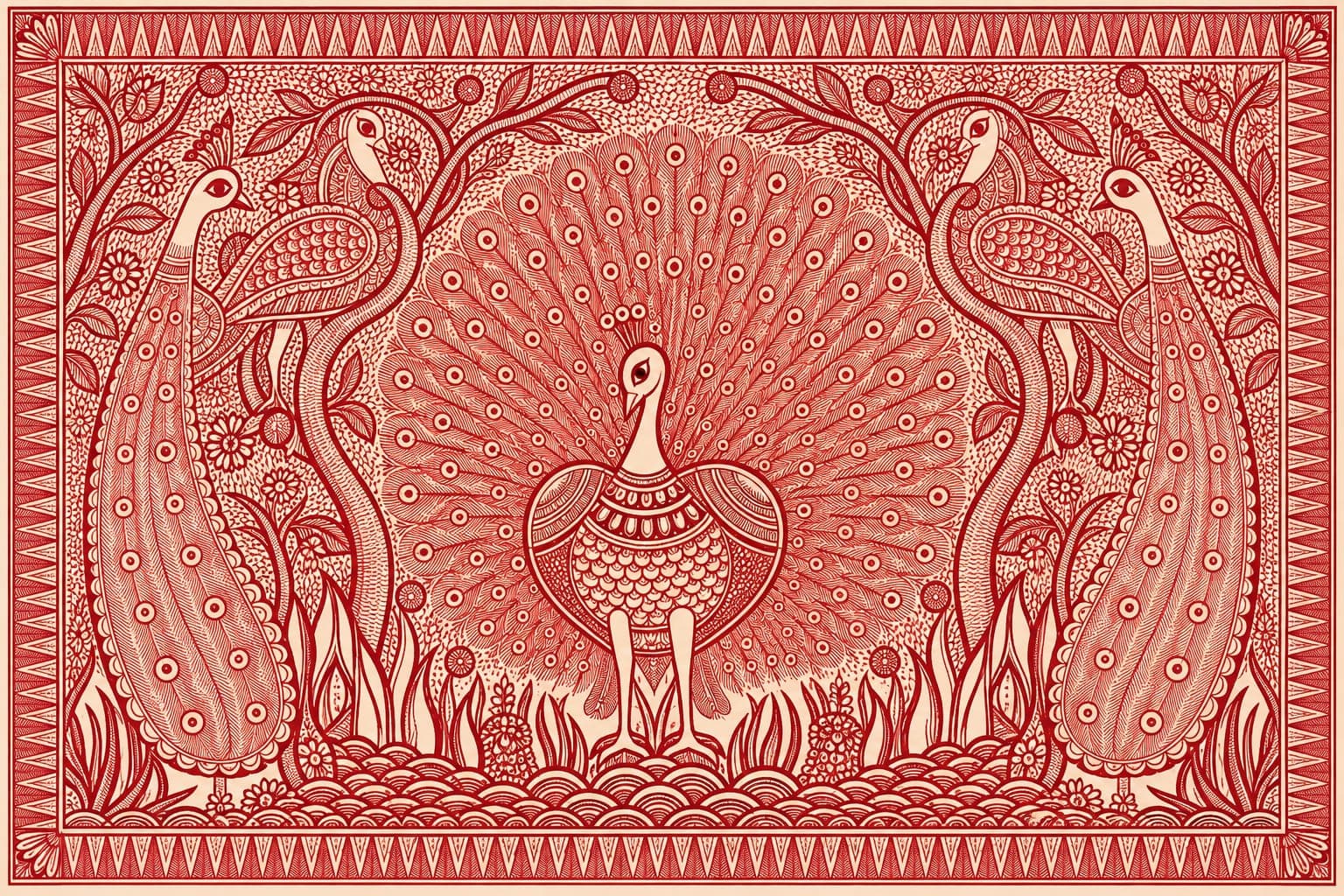 Peacock with Ornamental Bird