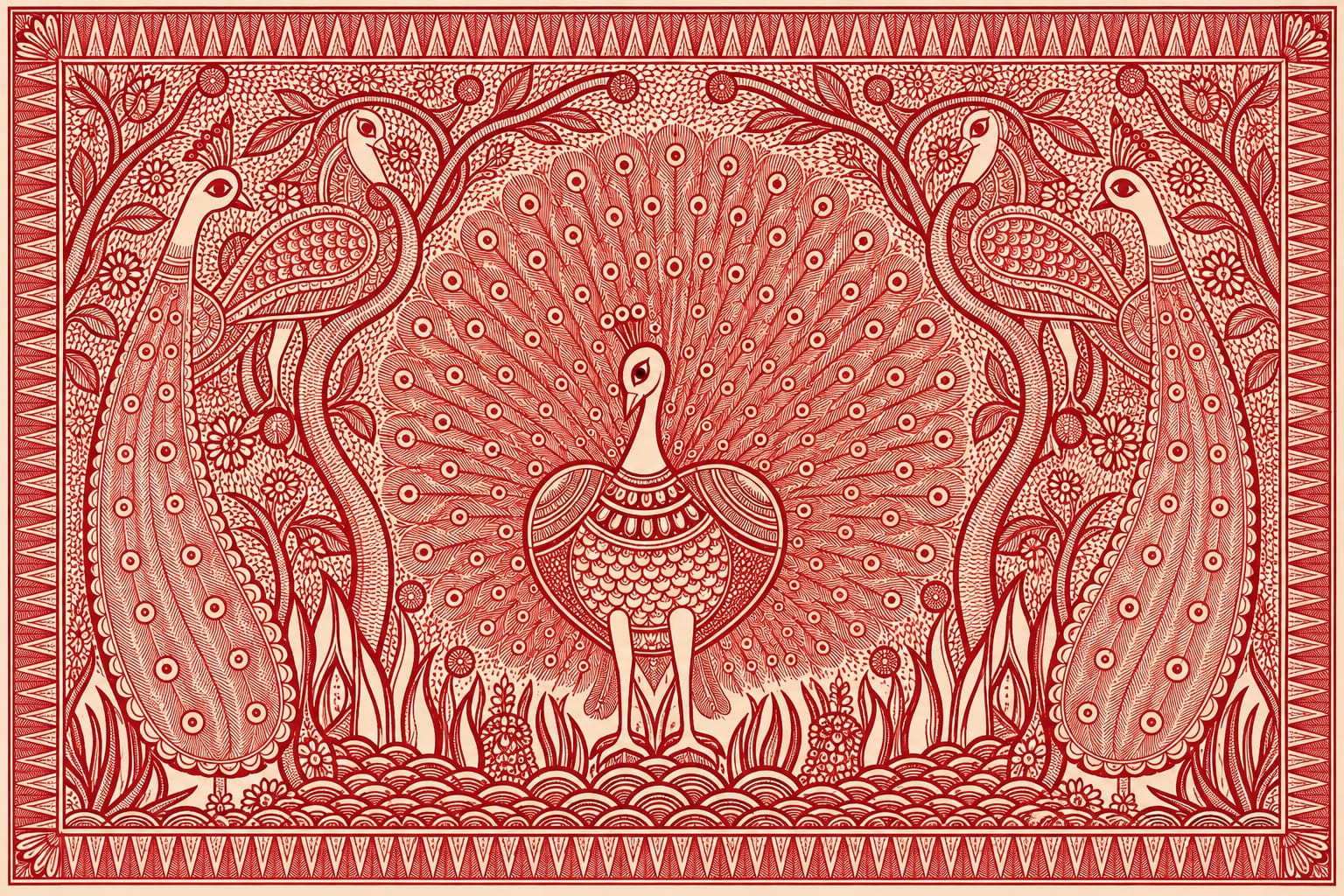 Peacock with Ornamental Bird