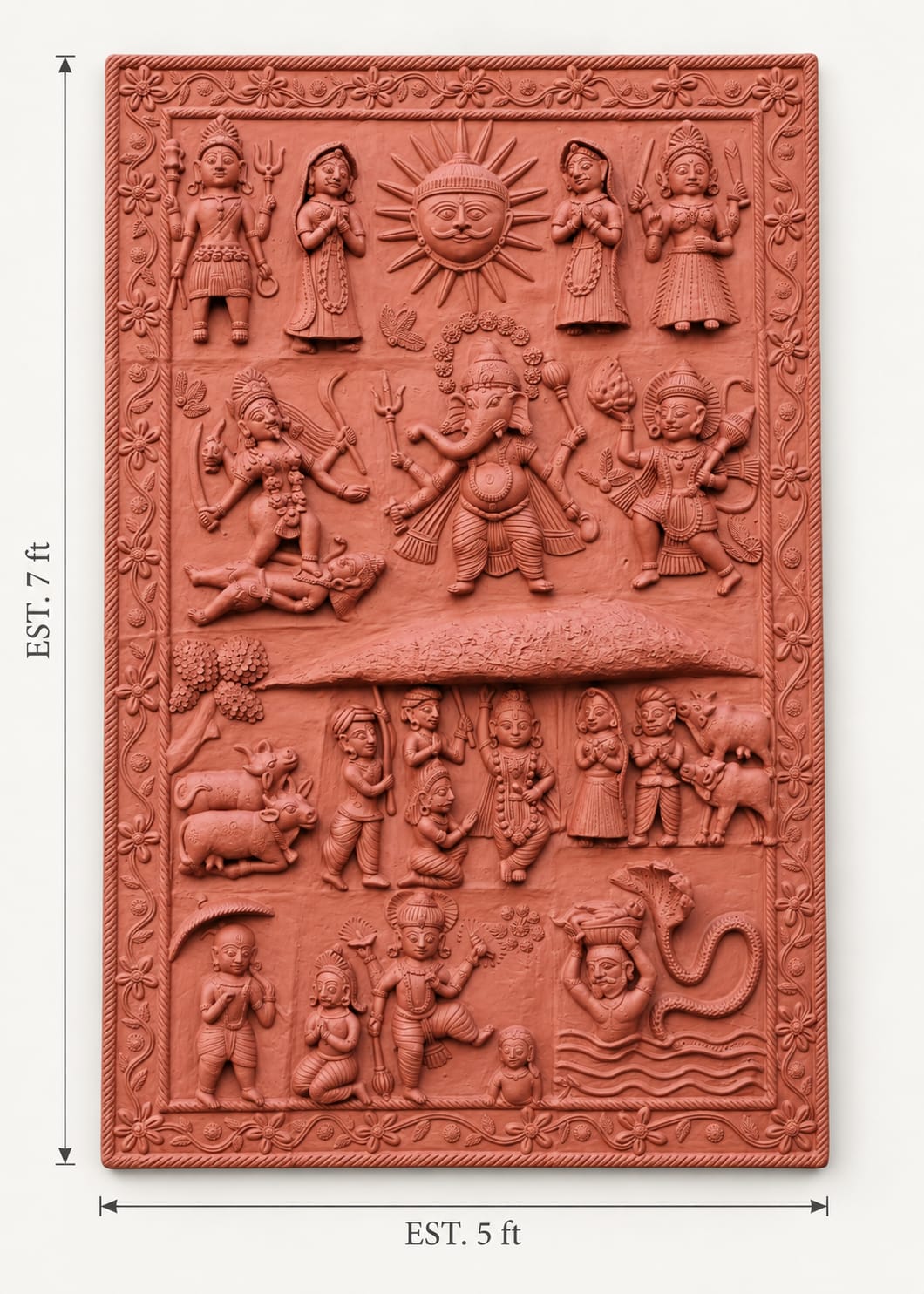 Hindu Mythological Bas-Relief Mural